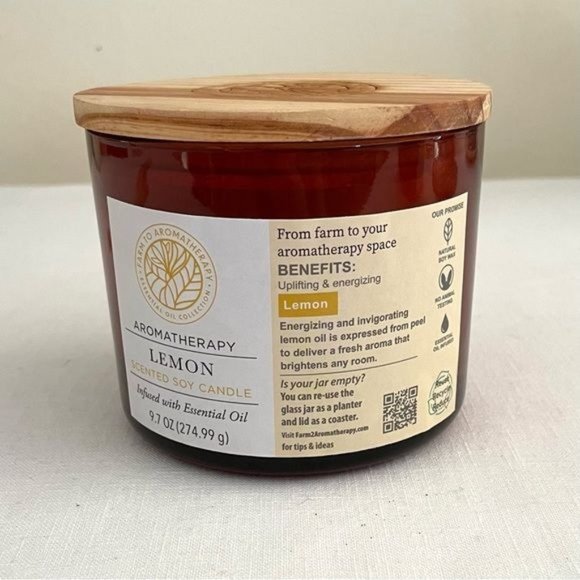 Double Wick Farm to Aromatherapy Candle in Lemon Essential Oil 9.7 Oz New - Picture 7 of 9